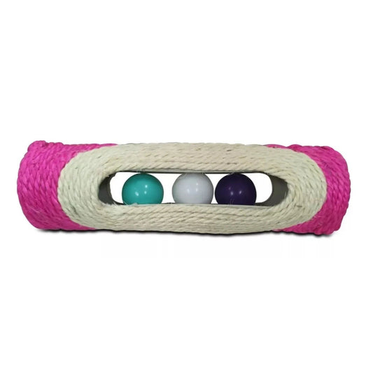 Rascador cilíndrico de rafia con pelotas