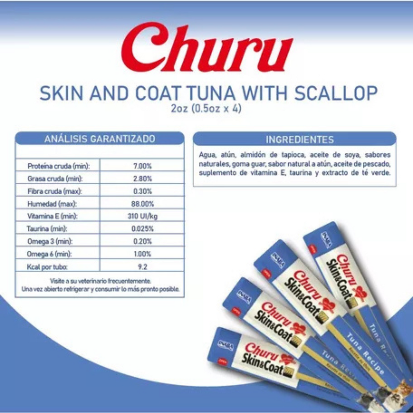 Churu Skin & Coat Premios para Gato (Paquete 4 tubos 14g)