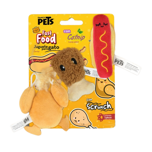 Pack de 3 juguetes para gato de comida rápida
