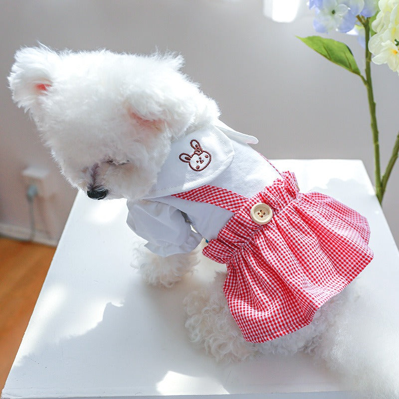 Vestido con conejo y falda a cuadros