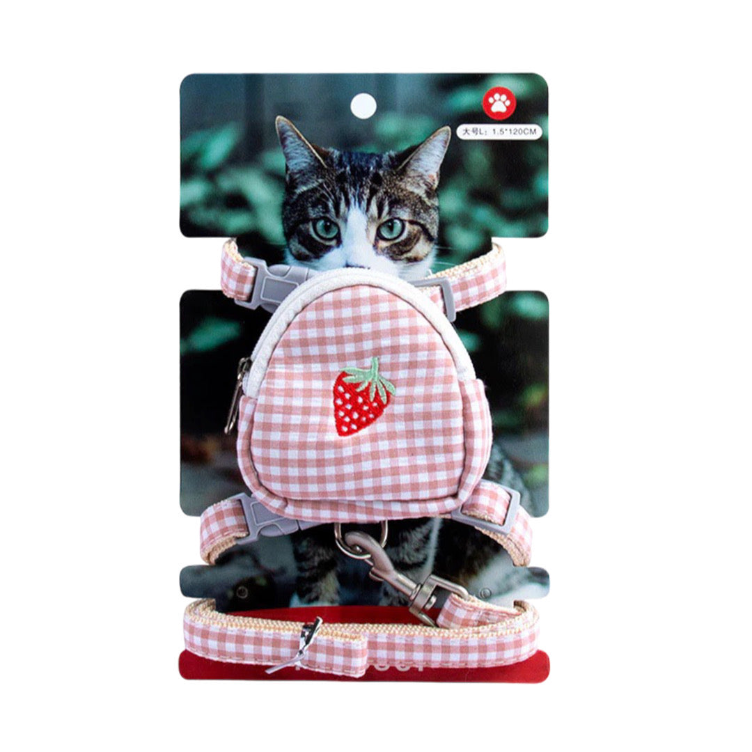 Arnés estampado de cuadros con mochila para gato