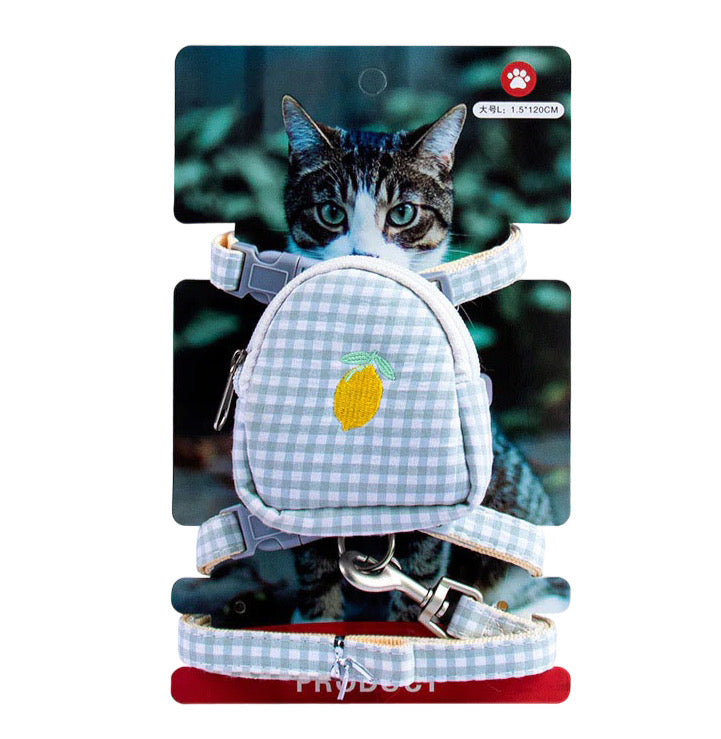 Arnés estampado de cuadros con mochila para gato