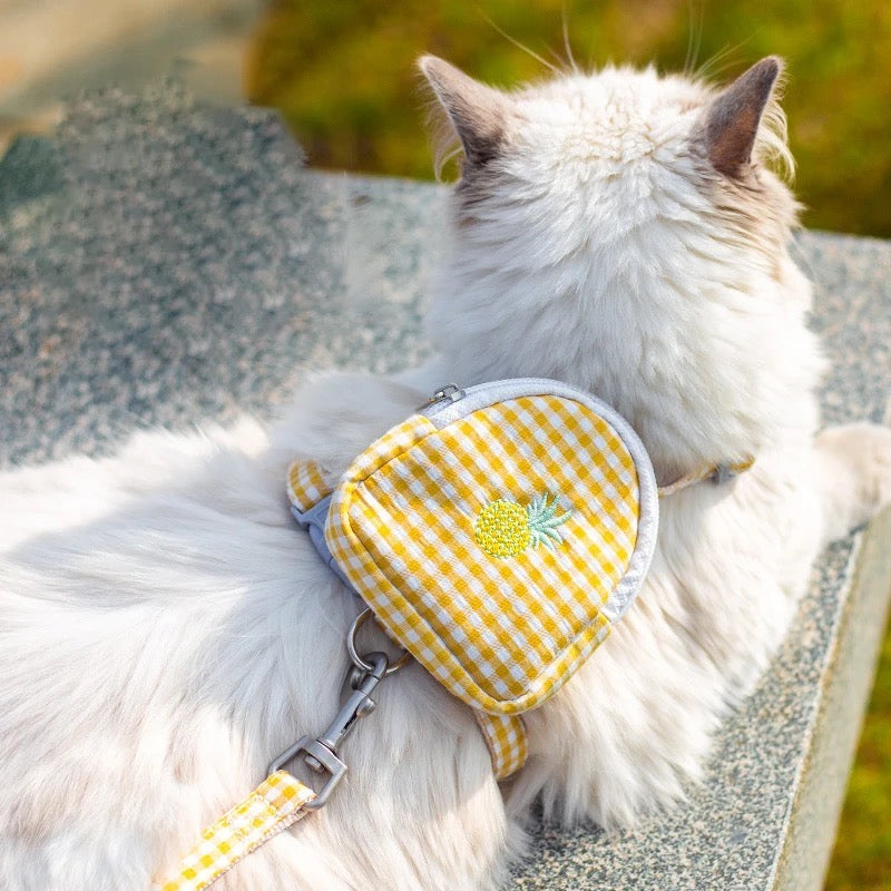 Arnés estampado de cuadros con mochila para gato