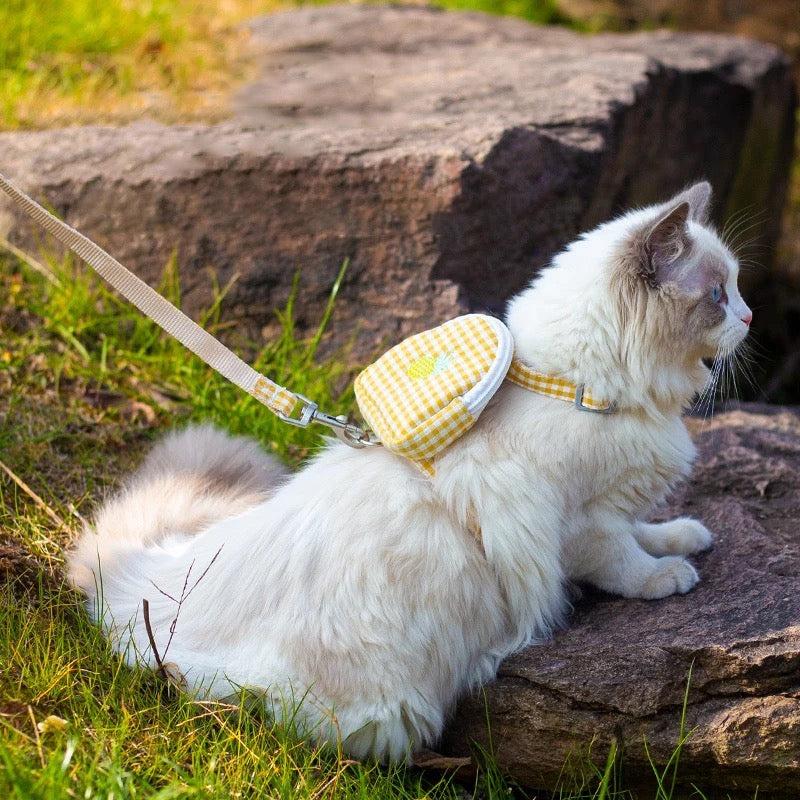 Arnés estampado de cuadros con mochila para gato