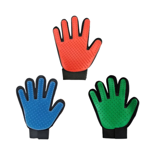 Cepillo guante liso negro con cerdas de plástico de color