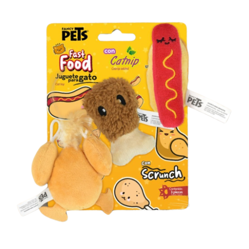 Pack de 3 juguetes para gato de comida rápida